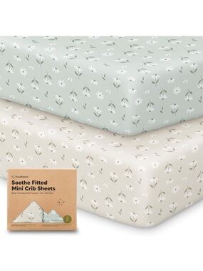 Soothe Fitted Mini Crib Sheets - Sage Green & Cream Floral (2-Pack)